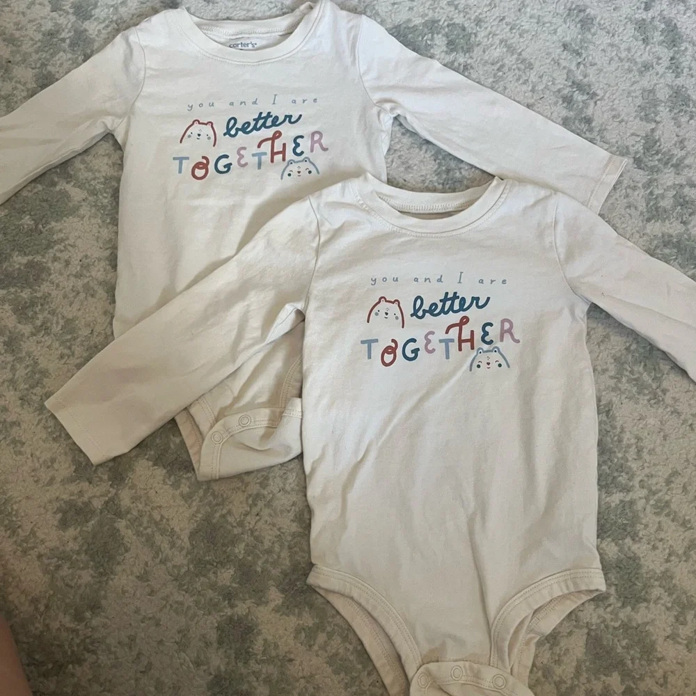 Carters Set of 2 Better Together Bodysuit Long-Sleeve Cousins Twins Friends